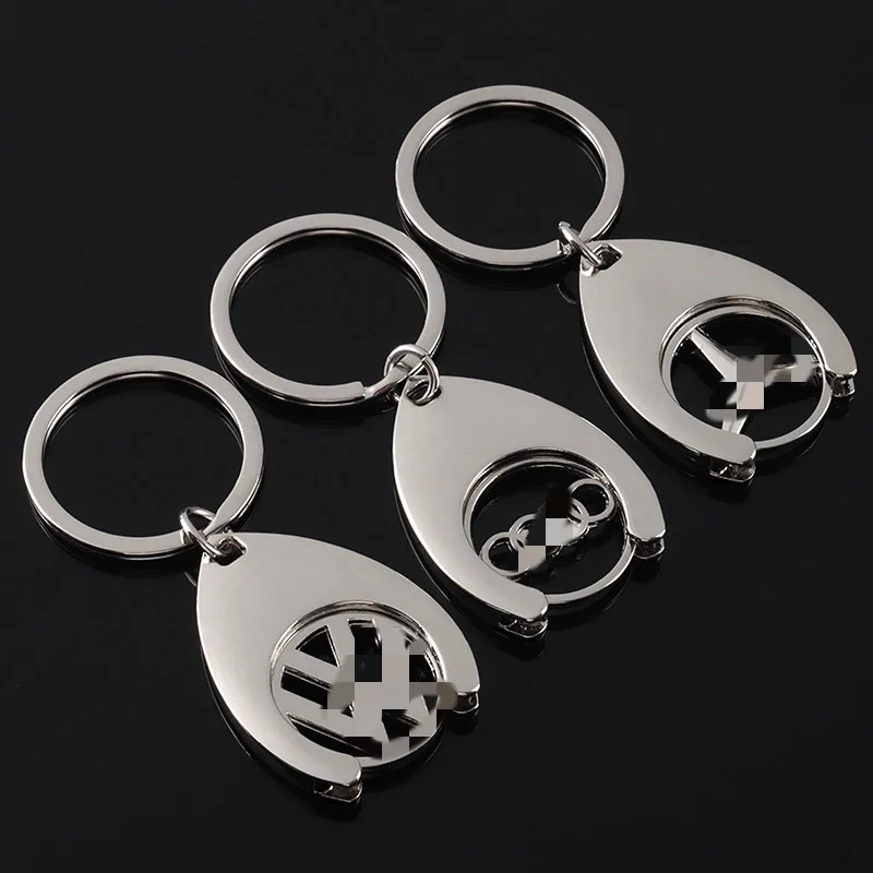 Apply to mercedes-benzAudicar logo metal key chain supermarket trolley coin key ring pendant
