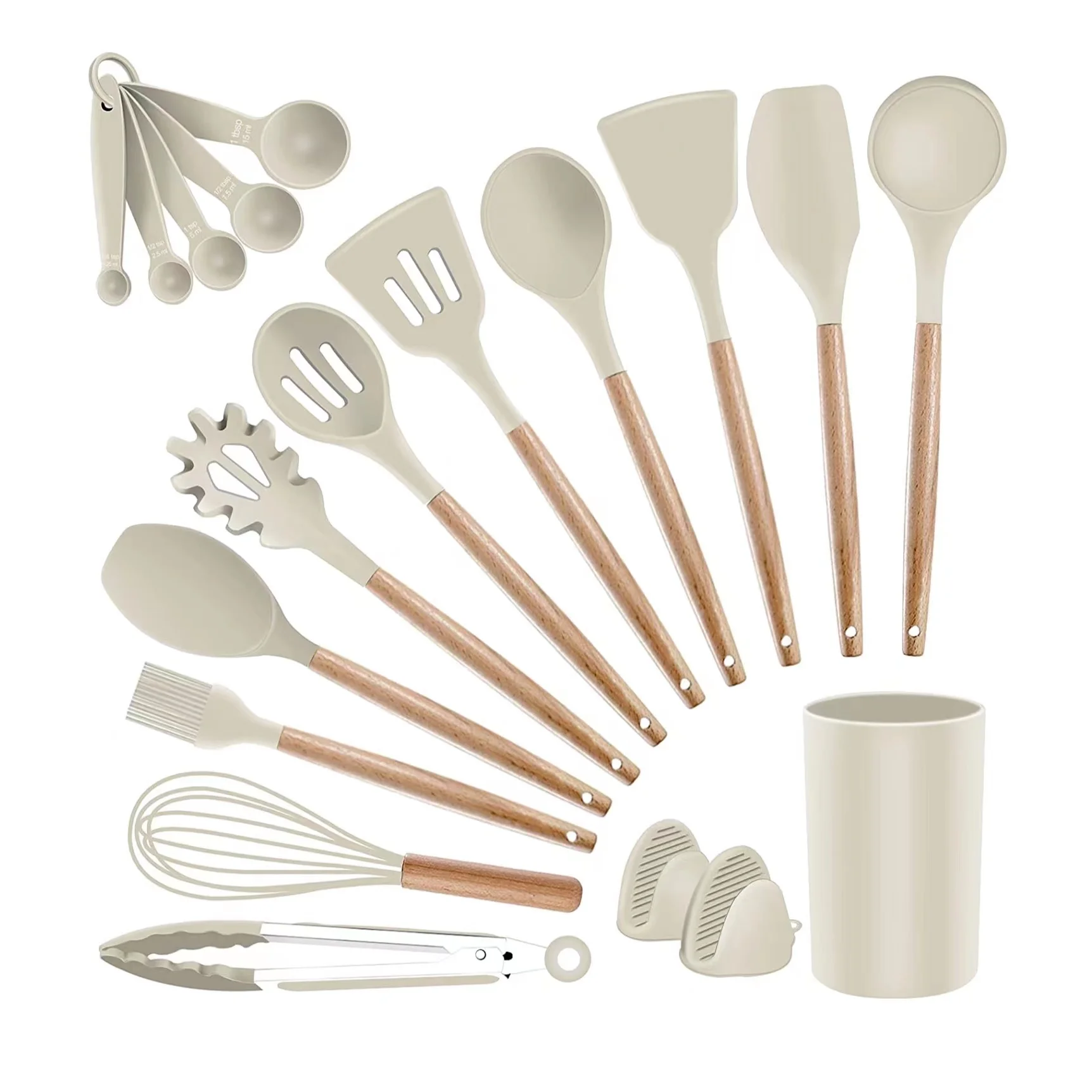 Hot Selling White Cooking Tool Set with Silicone Turner Ladle Spatula Nonstick Kitchen Utensils Sets for Kitchen