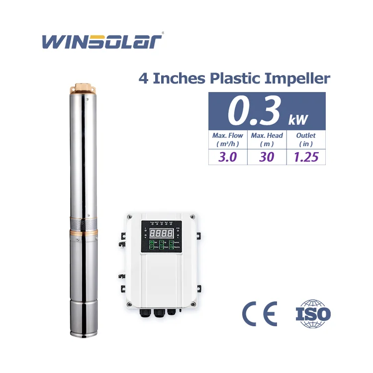 24V 300W DC Water Pump Solar Deep Well 4 Inches Plastic Impeller Solar Water Pumps