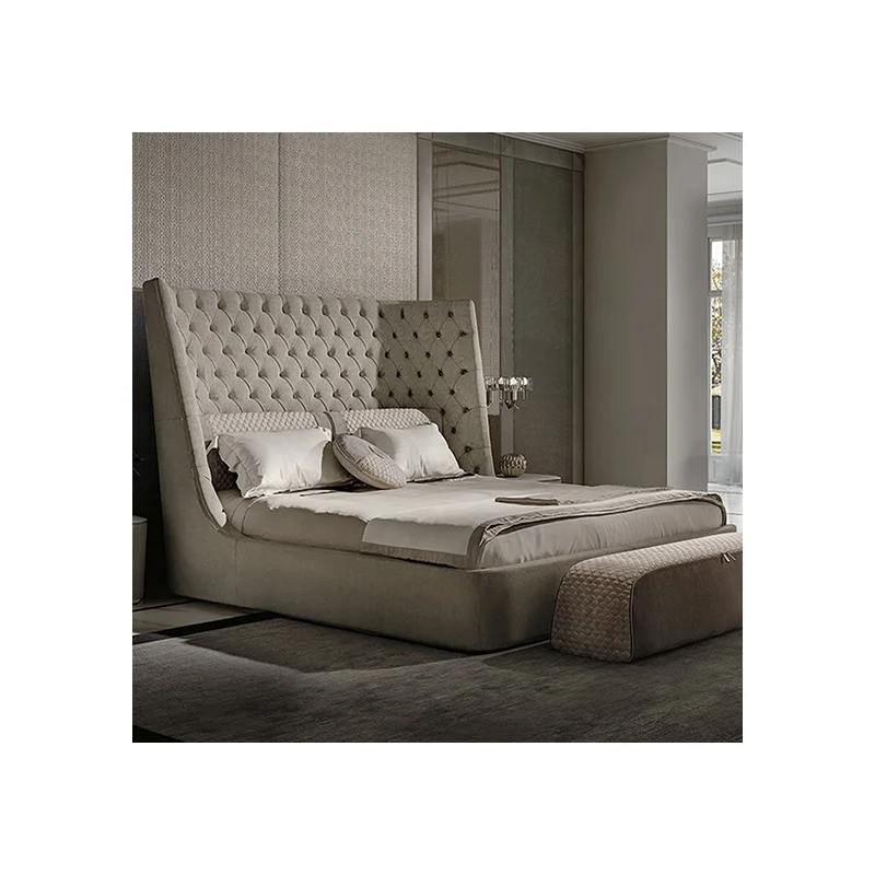 Italian High-end Custom Furniture Pull Button Modern Wedding Bed Villa Master Double Bed Light Luxury Genuine Leather Bed