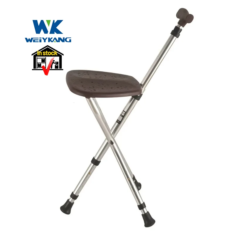 250lb Load Tripod AluminumLig htweight Cane Chair for Elderly Crutches Chair Seat Rubber Foot Pad Anti-Slip