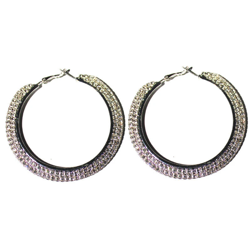 High quality silver plated big hoop earrings jewelry custom extra large rhinestone hoop earrings for women