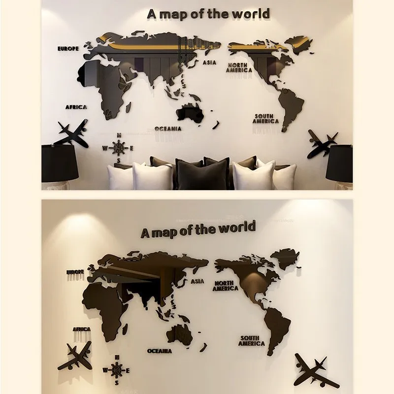 Custom Digital Printing Decal Acrylic Waterproof Large Removable 3D Wall Sticker Map For Home Office Decoration