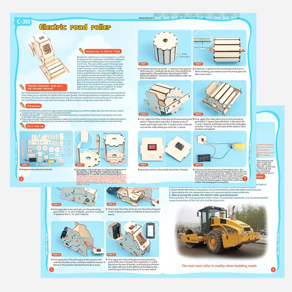Wholesale DIY Wooden Road Roller Science Engineering Construction Wood STEM Kits Kids Creative Educational  Project School Toy