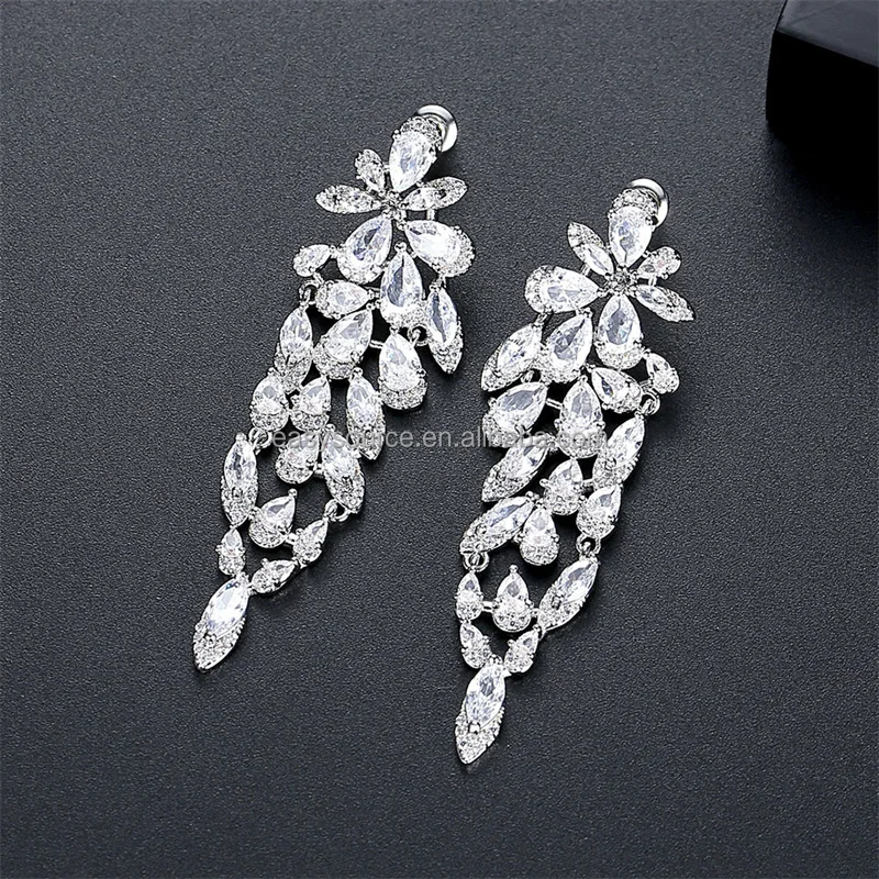 RE6163 Leaves CZ Stone Earrings for Women Silver Color Fashion Zircon Earrings Wedding Accessories Jewelry