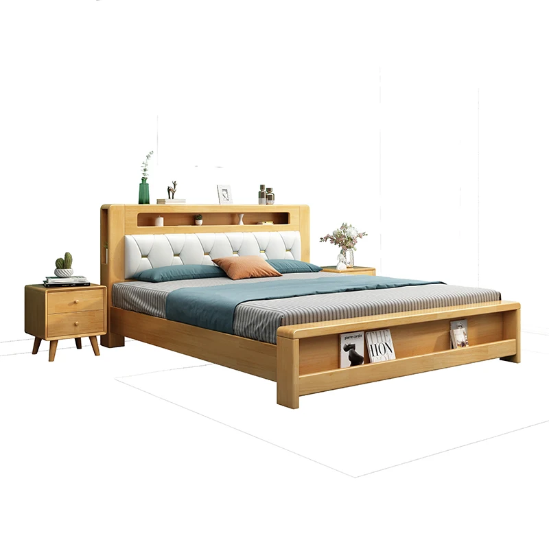 
New design elegant Bedroom Furniture Sets Modern King Size Tatami Bed Fabric Back Bedside Bed 