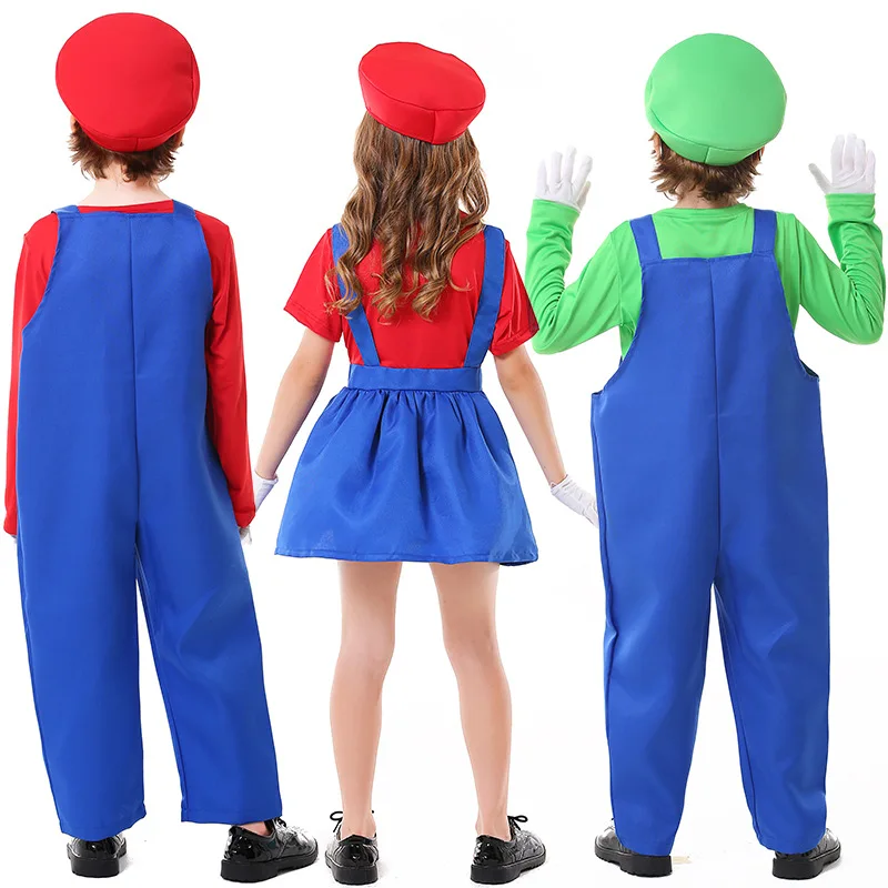 Super Costume Mario Bros Unisex Adult Kids Outfit Cosplay Fancy Dress Costume