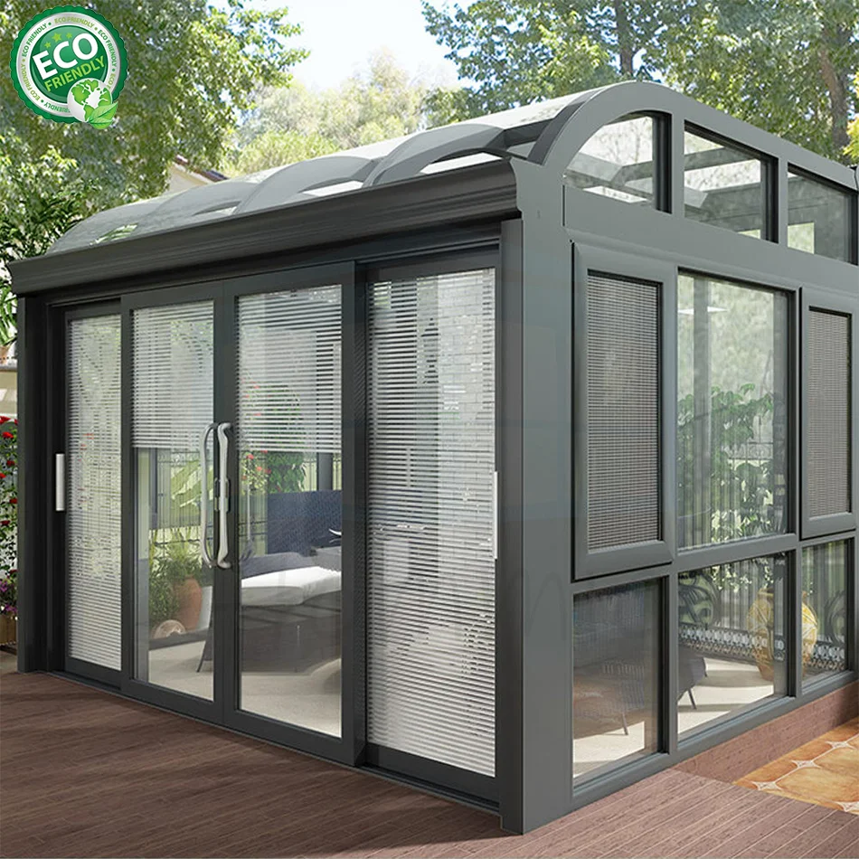 Four Season 6063 Aluminium Panels Glass Garden House Slant Retractable Roof Free Standing Sunroom For Solarium