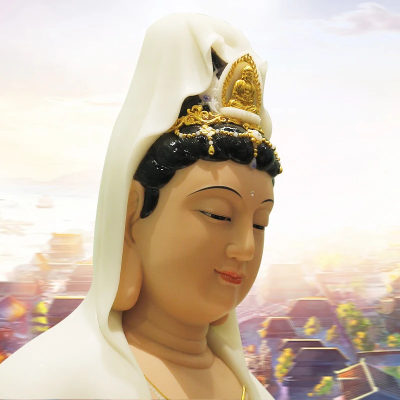 White marble Avalokitesvara Bodhisattva Buddha statue Avalokitesvara statue Good fortune boy dragon statue