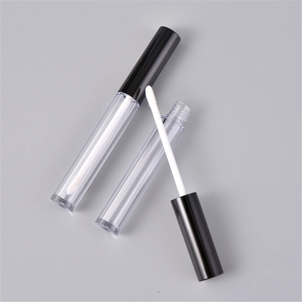 Black Lid 5 ml Frosted Clear Empty Lip Gloss Lipgloss Tubes 5ml Black Round Small With Private Logo