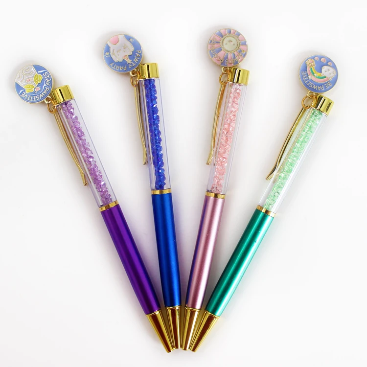 O&Q Manufacturer cartoon circle metal pendant Kawaii twist ballpoint pen 0.7mm bule and black ECO plastic
