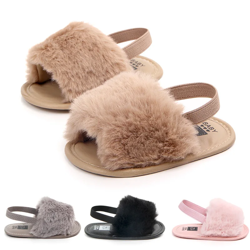 
Hot selling 0-1 Year Old Baby Furry Sandals Indoor Soft-soled Toddler Shoes Baby Shoes Wholesale 