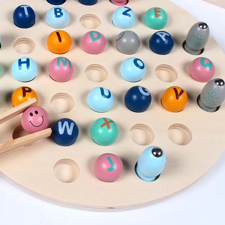 Montessori Amazon Hot Selling Learning Alphabet clip beads fishing game Baby Cognition Match Brain Toys
