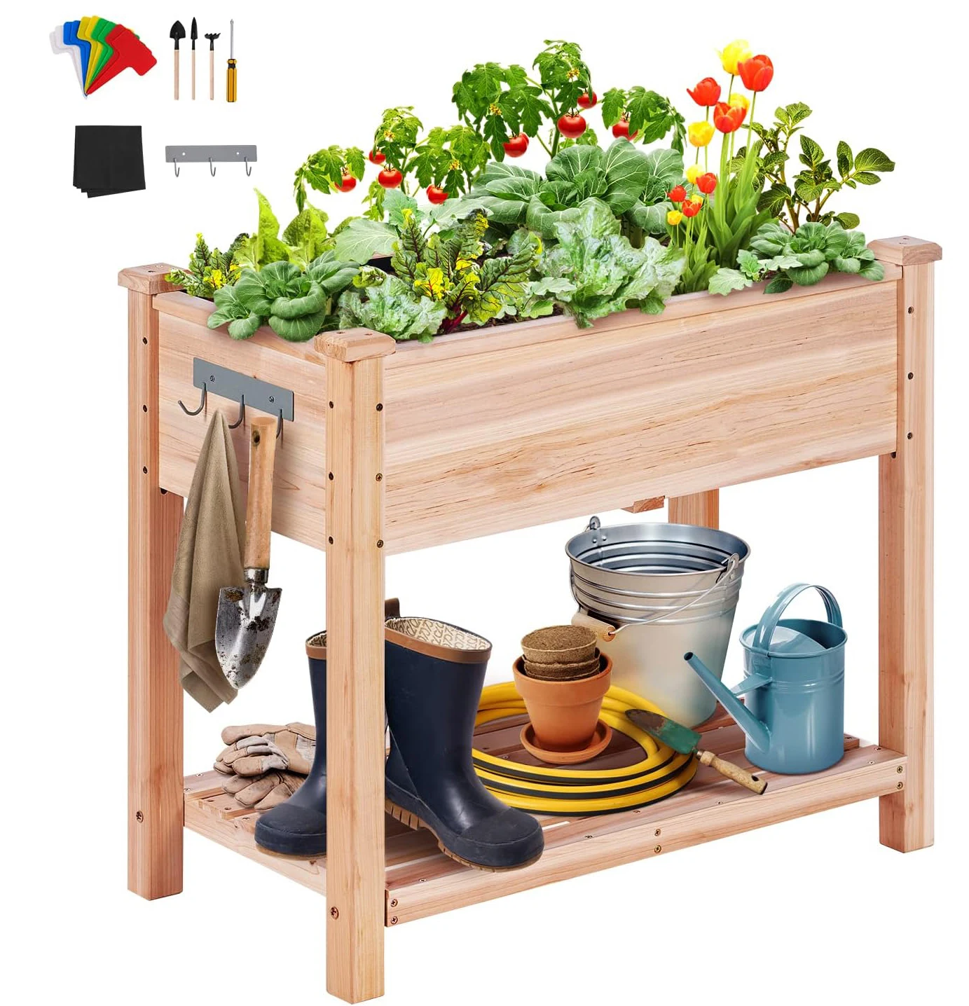 Raised Garden Bed with Sturdy Legs, High End Natural Fir Wood Planter Box Elevated Planting Stand