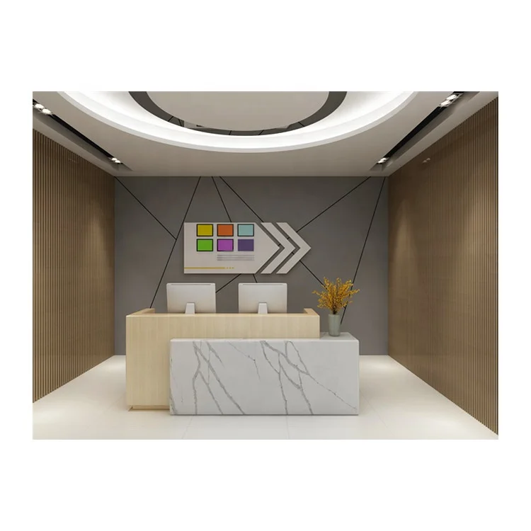 Собранный кварцевый стол ресепшн macostone I shape