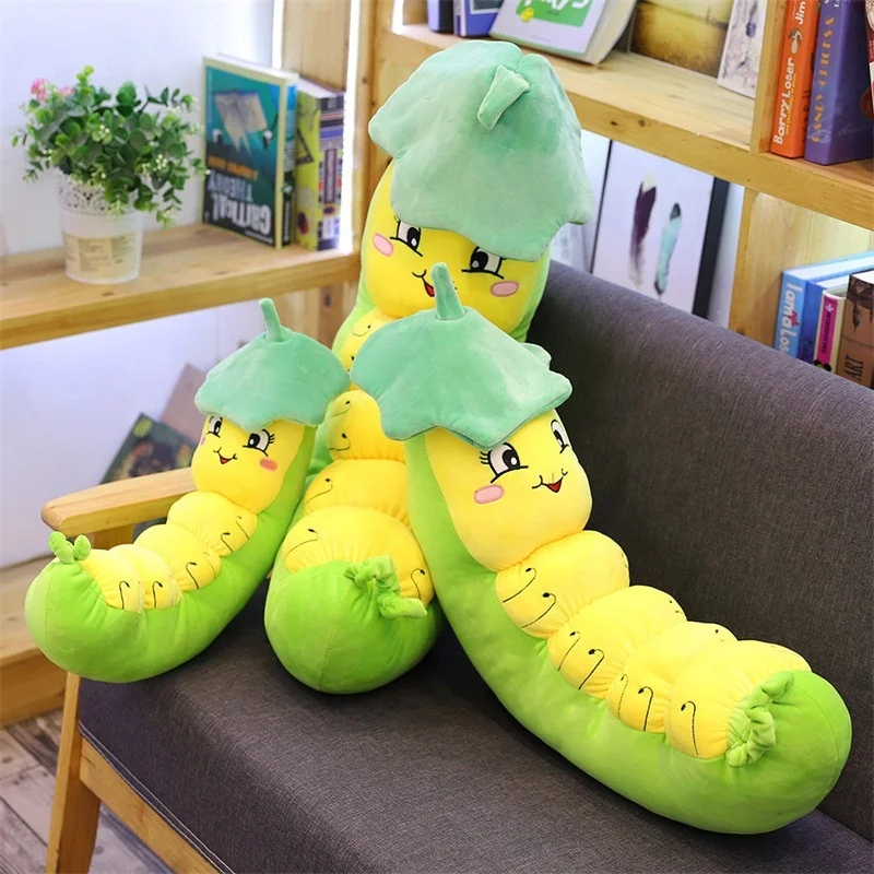 Silkworm plush toy custom small pillow cushion lotus leaf worm doll wholesale plush gift