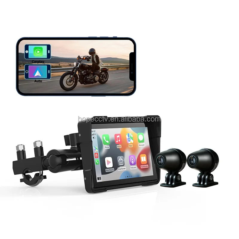 5 дюймов 2 канала IP67 водонепроницаемый IPS Экран Мотоцикл рекордер с беспроводной Carplay Android авто