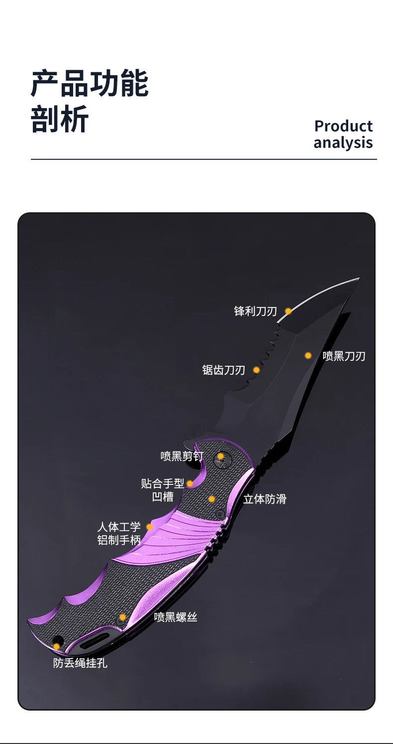 3Cr13 stainless steel Camping tactical pocket knife black coating blade with TPR Handel