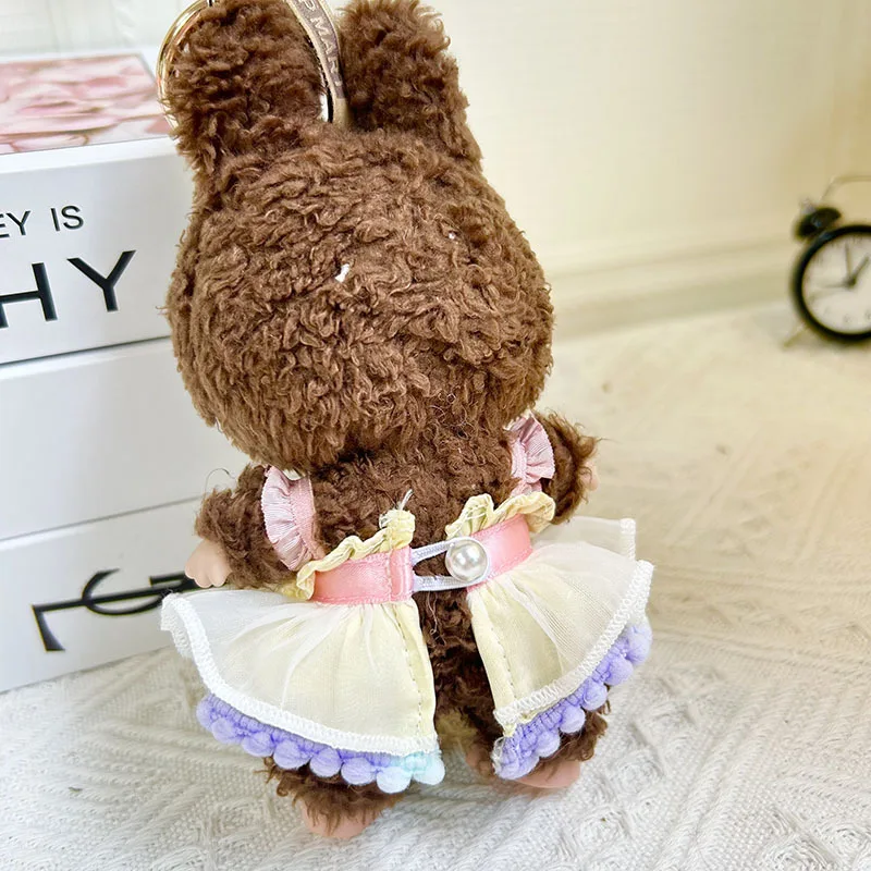 2252 17cm Pendant Blind Box Macaron Doll Colorful Ball Side Suspender Skirt Cute Dress Outfit Clothes Only Labubu