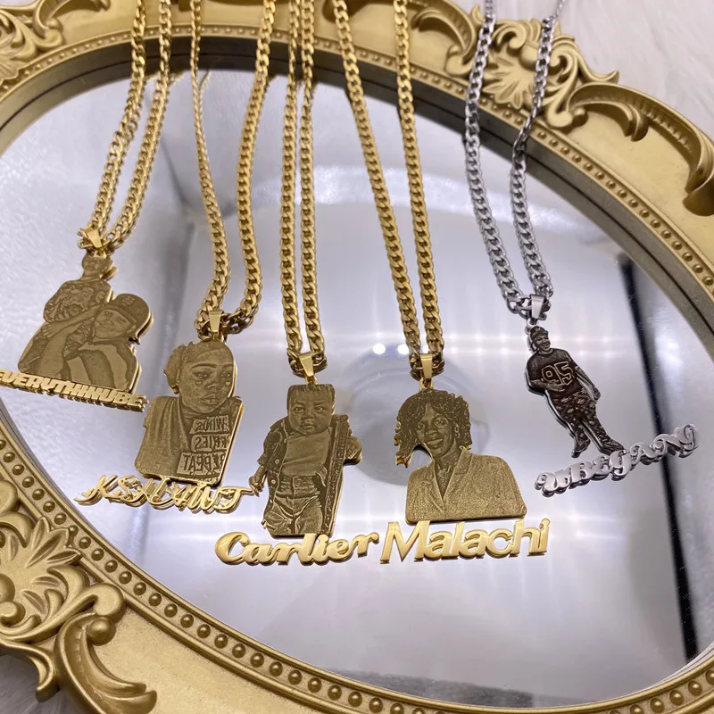 ShangJie OEM Stainless Steel Cuban Chain Photo Picture Portrait Nameplate Pendent Custom Photo Necklace Name Pendent For Women