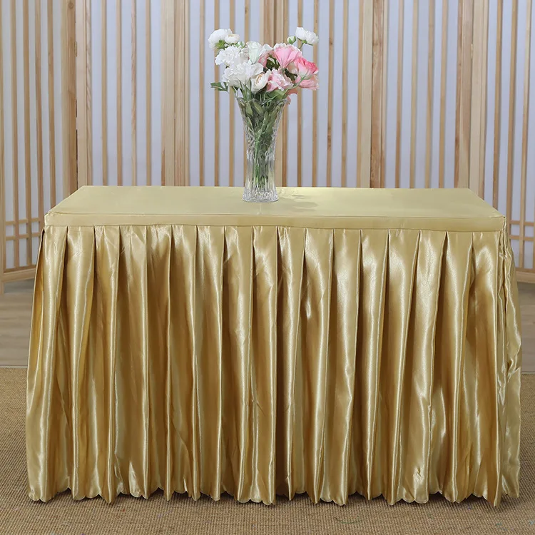 Custom High Quality Silk Satin Pure Color Table Skirt 100% Polyester Fabric Rectangle Table Linen For Banquet Dining Table Use