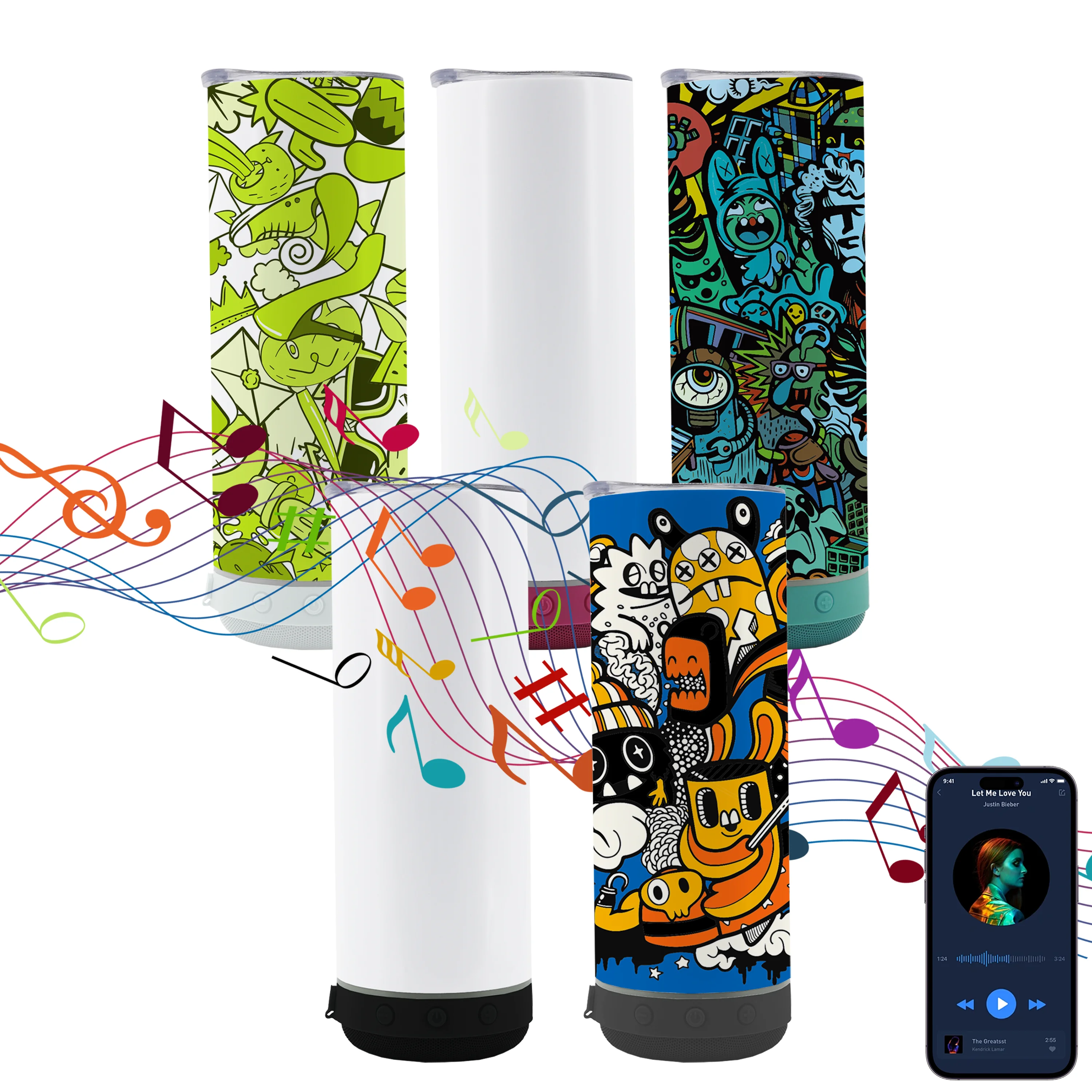 Best Seller 20oz Price Rock Straight Stainless Steel Sublimation Blanks Smart Speaker Tumbler Manufacturers with Straw and Lid