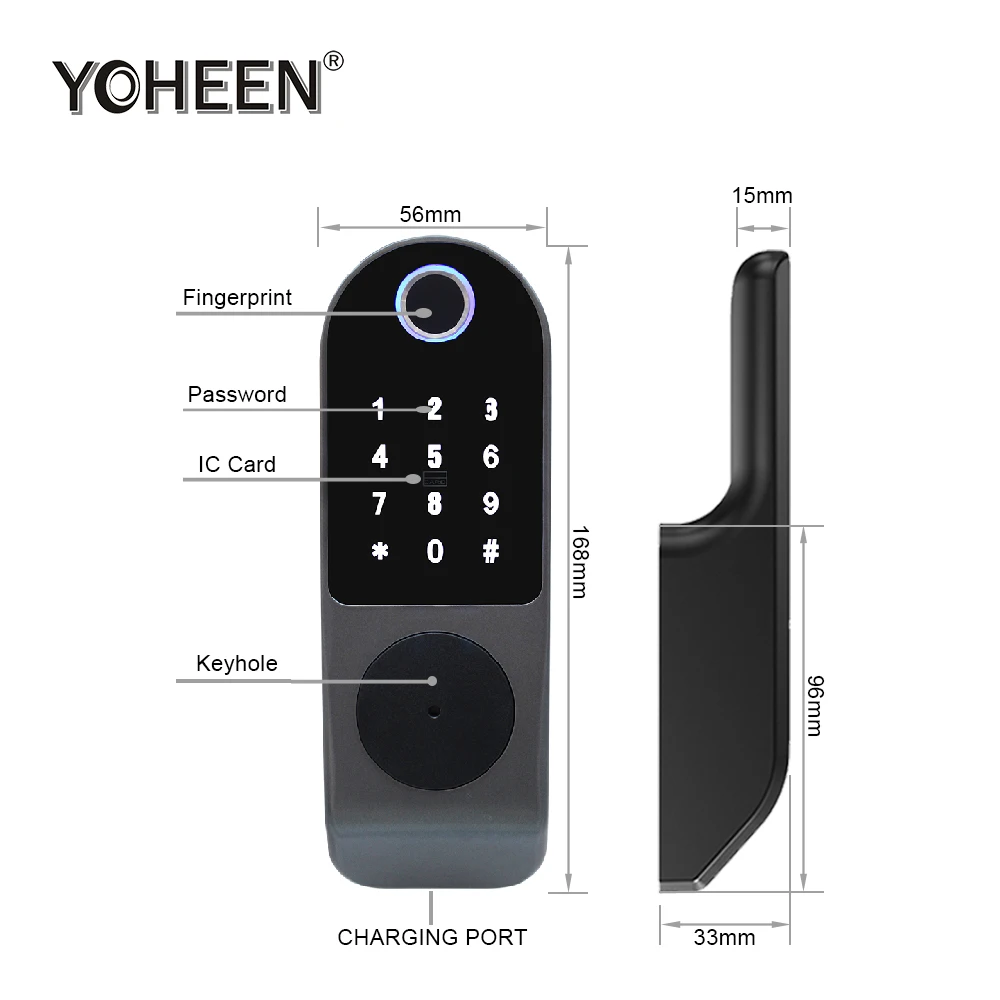 Waterproof Smart Electric Rim Lock with Tuya Smart Life APP WIFI Outdoor Gate Door Fingerprint Lock