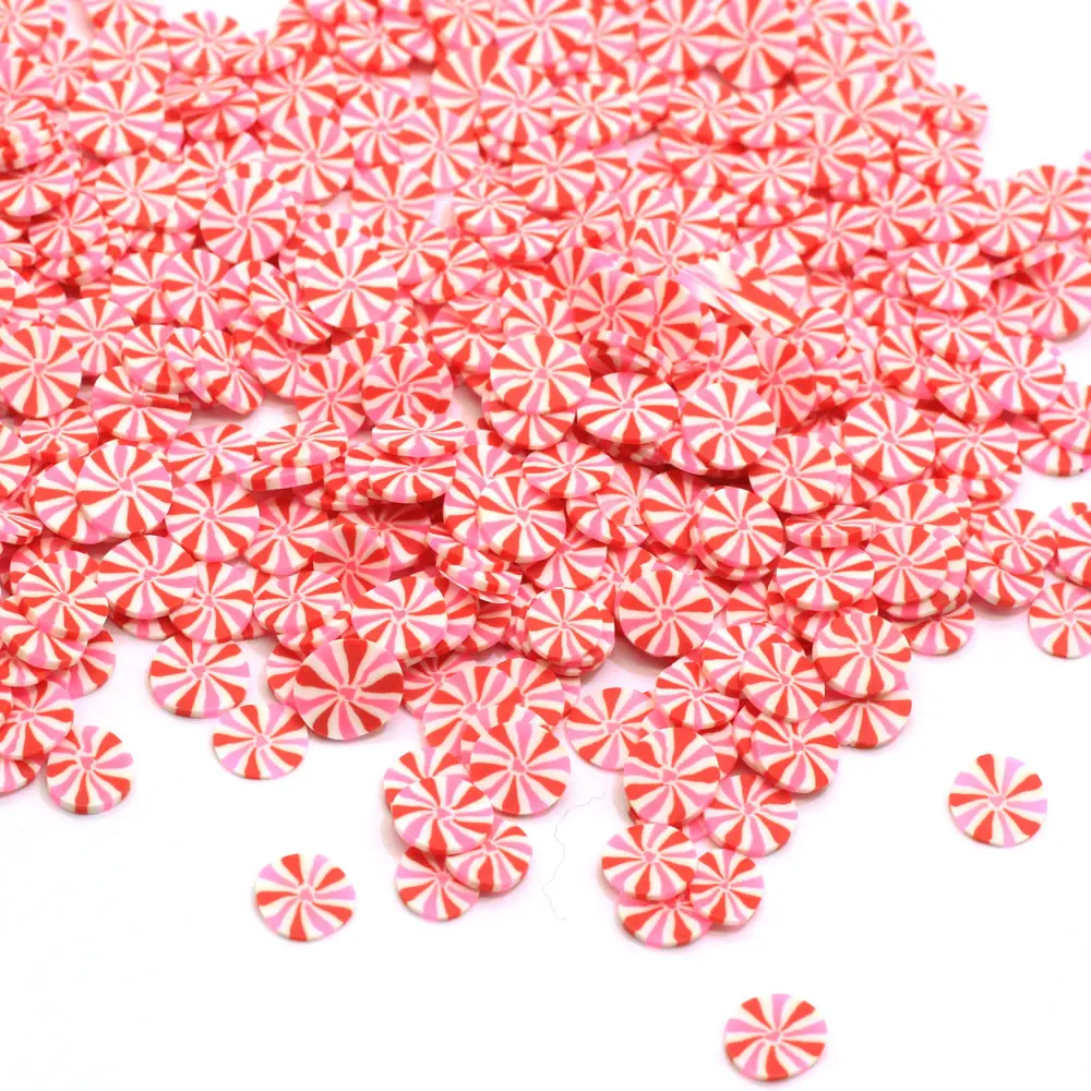 Red White Round Peppermint Polymer Clay Slice Christmas Candy Sprinkles Colorful For DIY Crafts Tiny Cute Bonbon Candy Plastic M