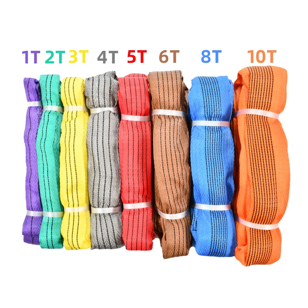 Encrypted Fishbone Weave 1-10T 5:1 7:1 8:1 Oil Proof Abrasive Resistant Synthetic Polyester Round Webbing Slings for Lifting