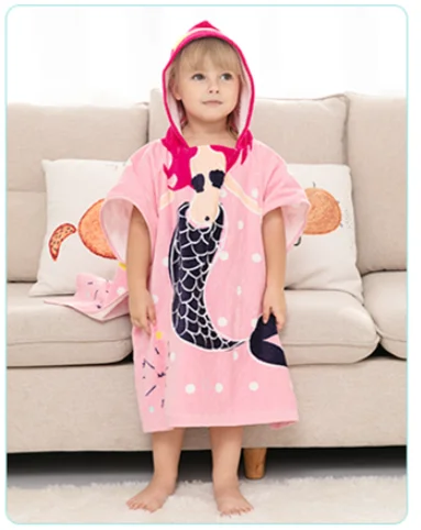 Dinosaur Printing Cartoon Style Kids Beach Swimming Changing Poncho towel
