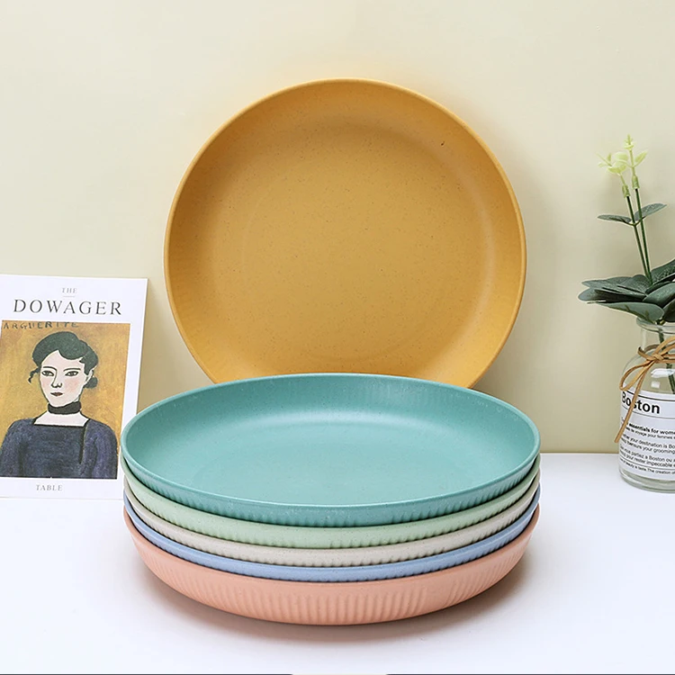 Hot sale fruit plate set 10 inch wheat straw restaurant plates sets dinnerware for camping