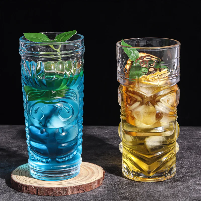Clear Tiki Glasses Cute Tiki Mugs Cocktails Exotic Tropical Cocktail Beverage Glasses Hawaiian Style tiki cups For Mai Tai