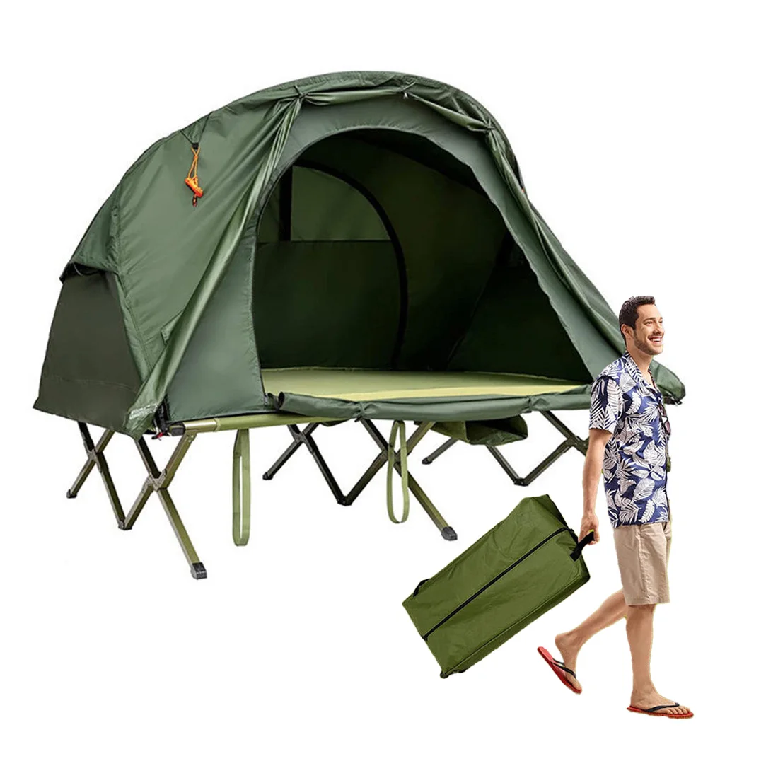 4-in-1 Folding Double Camp Bed Tent Off Ground Elevated 2 Person Camping Tent Cot Set for Outdoor Hiking Camping