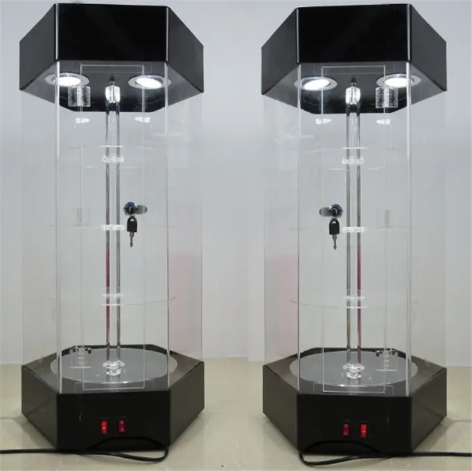Retail store LED Light Acrylic Display Knife Cabinet 360 Roatting Acrylic Display Case For Knife Shop