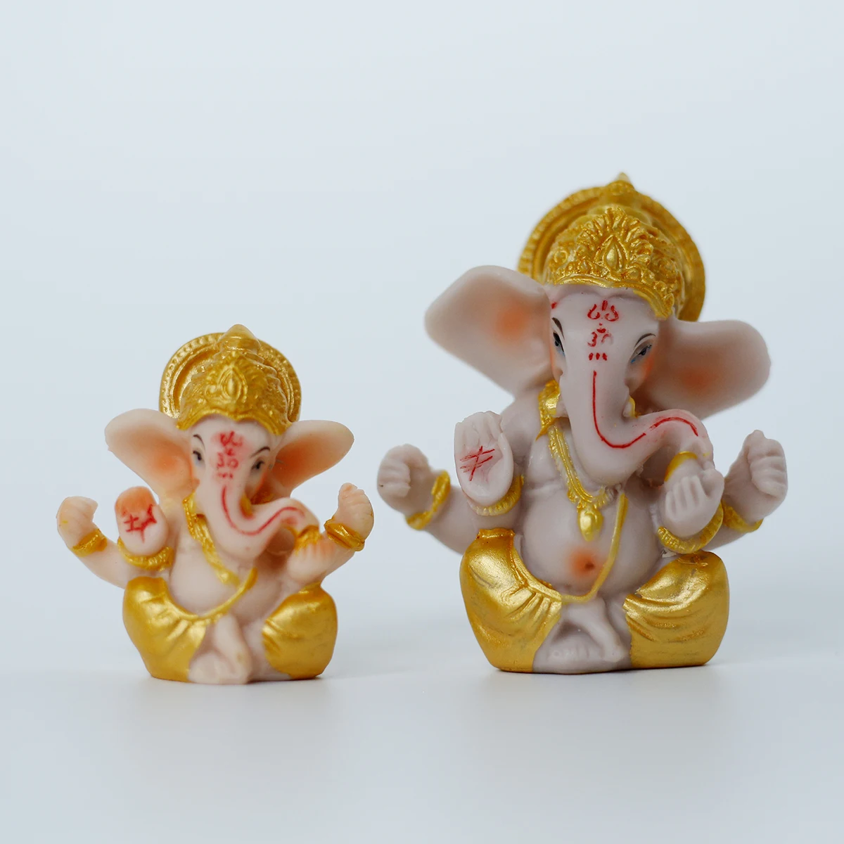9cm Hot Selling Indian God Figure Gold Baby Ganesha Hindu Idol Sitting Statue Crafts Ganpati Gilt Ganesh