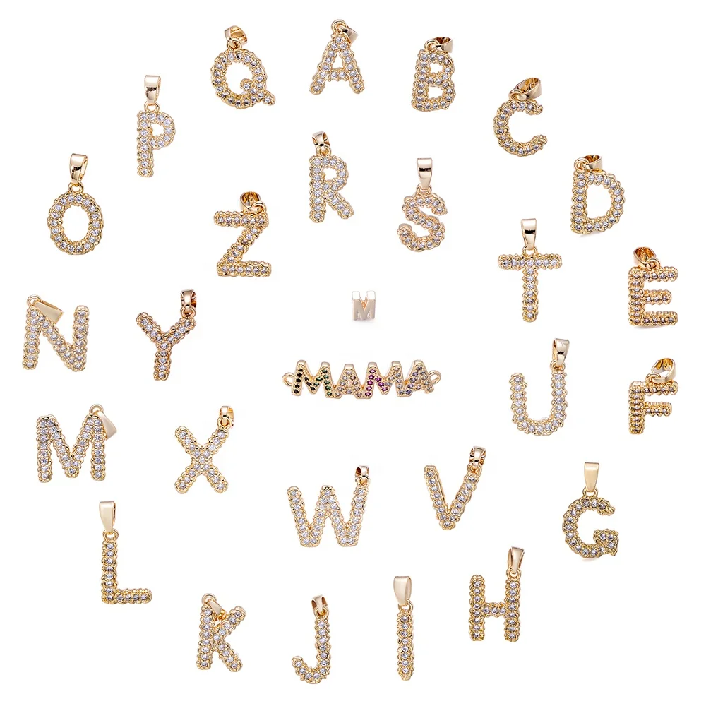 18K Real Gold Plated Cubic Zirconia Initial Letter Pendant Charms for Jewelry Making Dainty Necklaces for Women