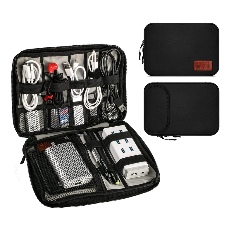 Travel Carrying Organizer Bag For Cable USB Charger Elastic Holder Mesh Pocket Storage Power Bank Hard Drive Tablet Sleeve Large