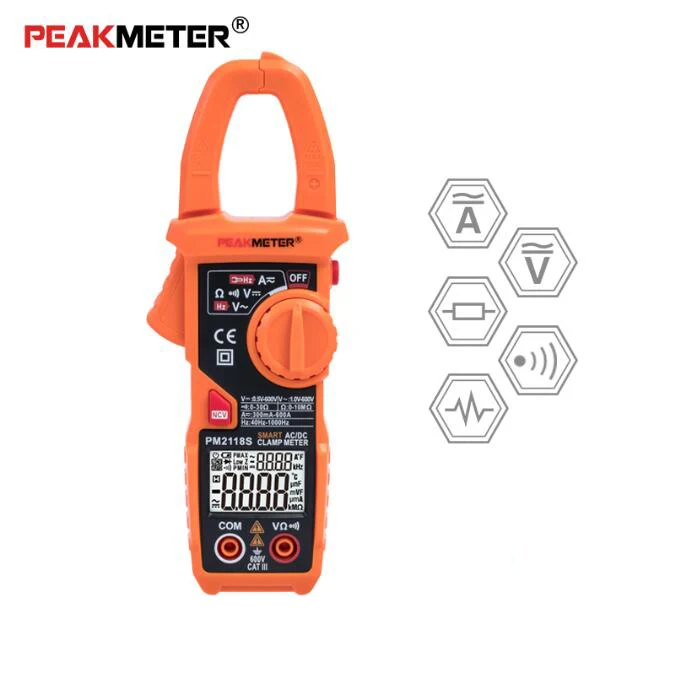 Умный мультиметр-зажим PEAKMETER PM2118S измеритель цепи сопротивления и с бесконтактным индикатором