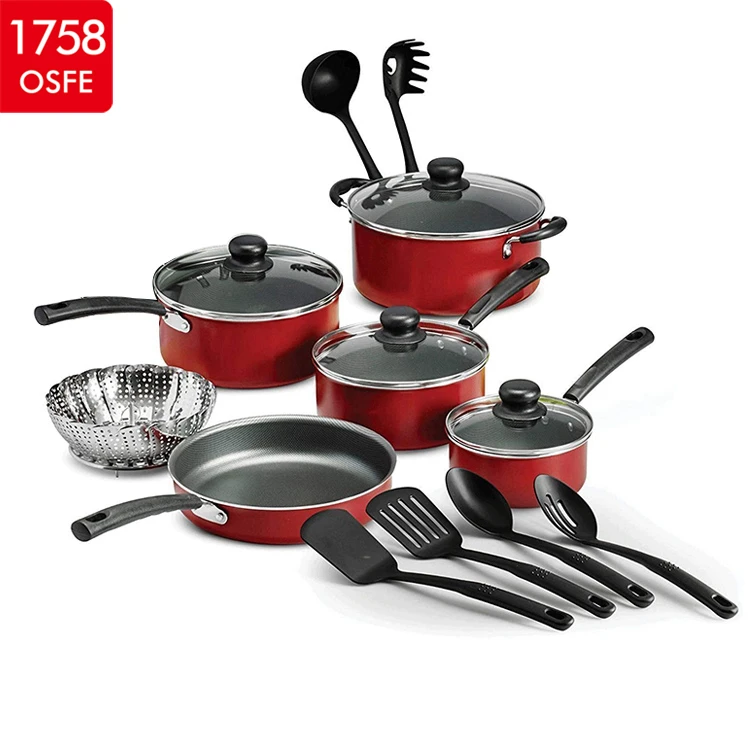 New 9-Piece Wholesale Home Cooking Aluminum Tempered Glass Lid Induction Base Pots And Pans Non Stick Cookware Set