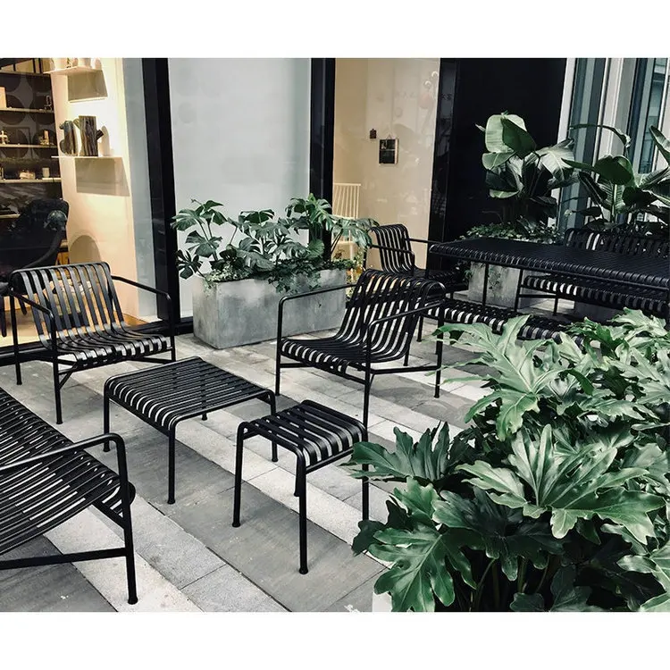bubble tea shop wrought iron outdoor table chair bench American casual back chair balcony courtyard coffee table