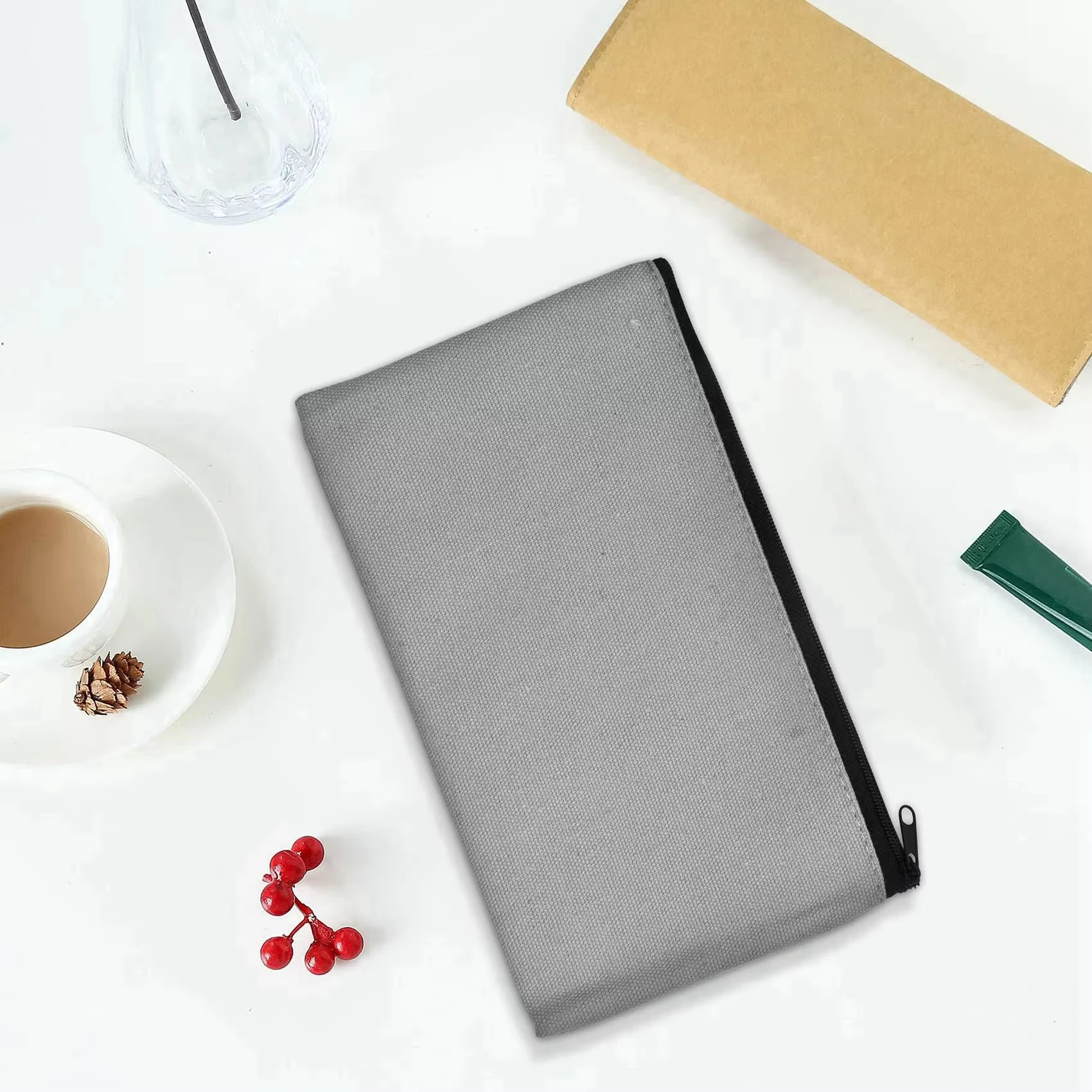 Custom Printed Logo Hot Selling Recycled Blank Craft Canvas Pencil Case Blank Makeup Eco Cotton Canvas Zipper Pouch Canvas Bag