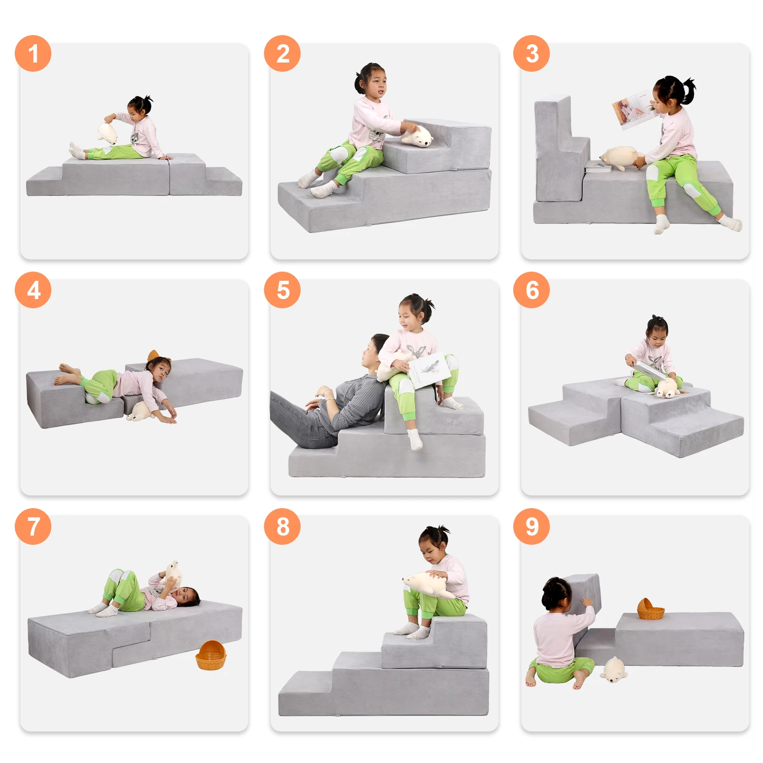 Saien microsuede fabric kids play couch Kids stair type sectional sofa set Couch Foam kids sofa modular couch