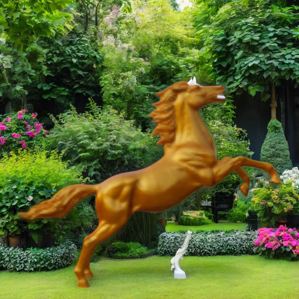 Garden Factory Fiberglass Sculpture Hot Sale Life Size Black and White Garden Animal Fiberglass Resin Horse Statue Sculpture
