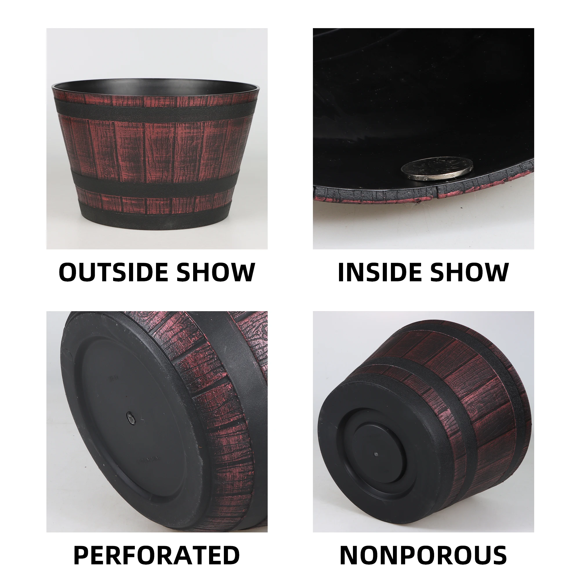 13/15/17/20 Inch Wine Barrel Design Flower Pots Whiskey Barrel Planters with Drainage Holes for Herbs & Cacti for Garden & Home