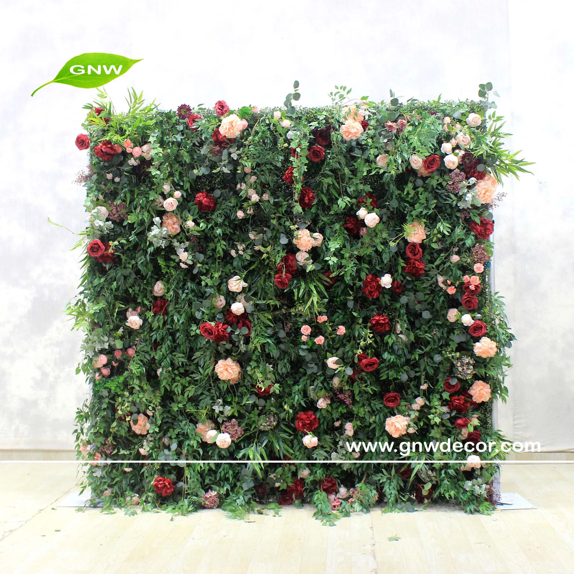 GNW Country Style green plants artificial flower wall for wedding background