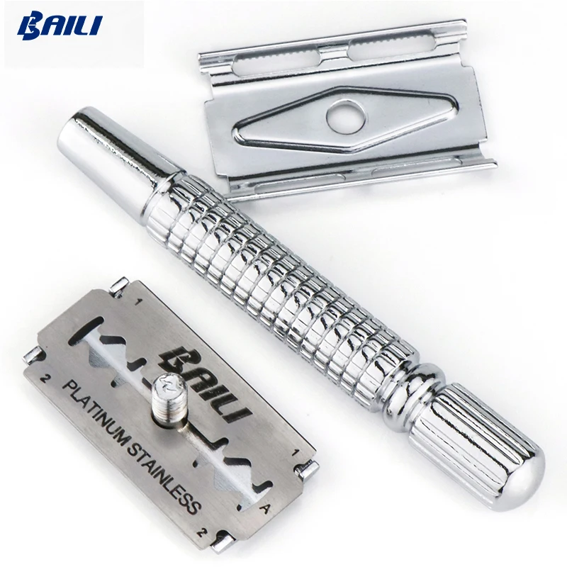 Baili silver travel case mirror stainless steel sharp brand blade metal razor shaving kits for men