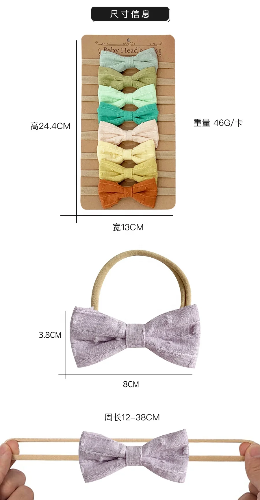 E-Magic sweet Custom set soft 8cm Handmade floral Cotton ribbon bow with hair rubber for girls woman hair accessory