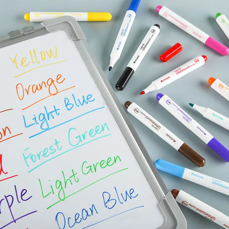 Mobee P-206100 High Quality 12 Colors Durable School Dry Erase Markers Easy Erase Non-toxic Multicolored Whiteboard Marker