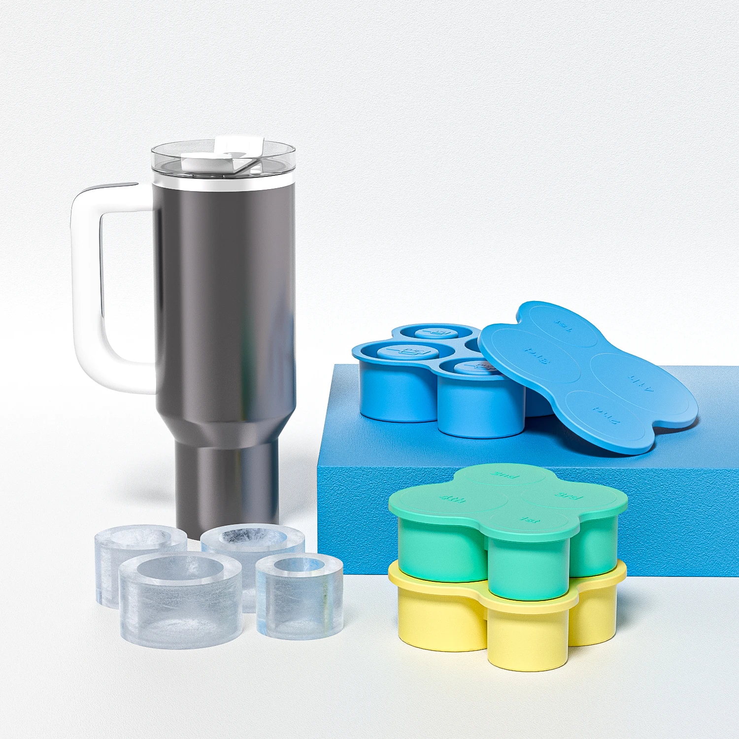 Silicone Hollow Cylinder Ice Cube Tray for Tumbler Stanley Cups fits for 30 Oz 40 Oz