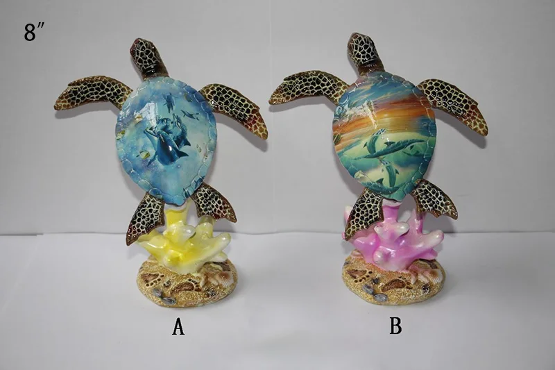 Hot sale sea turtle shape design polyresin figurines with coral and starfish Resin Craft for Home Decoration